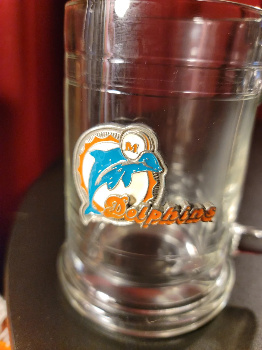 🏈 Vintage Miami Dolphins 3D Logo Glass Beer Stein/Mug (1974–1989 Logo)